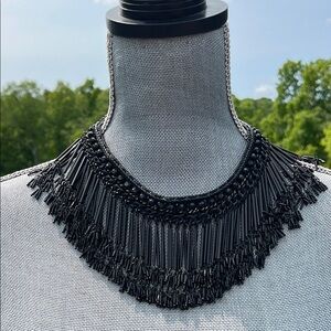 Zara Black Statement Necklace with Beaded Fringe